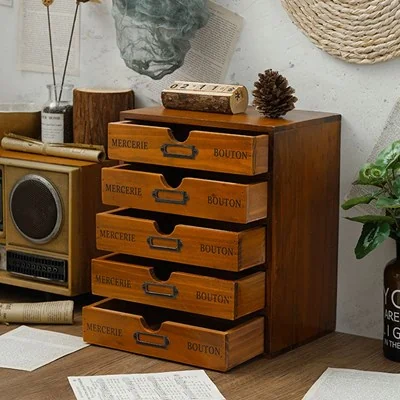 Living & Home Rustic 5-Drawer Wooden Organizer Box