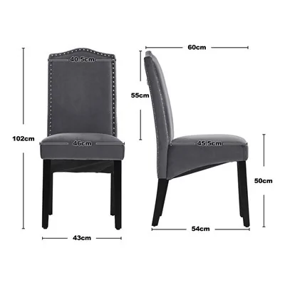 Dimensions diagram: Living & Home Set of 2 Grey Velvet High Back Dinning Chair