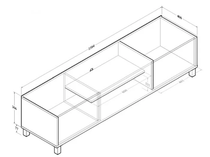 Dimensions diagram: Kidsaw ELV9 160cm TV Cabinet with Storage Dark Oak