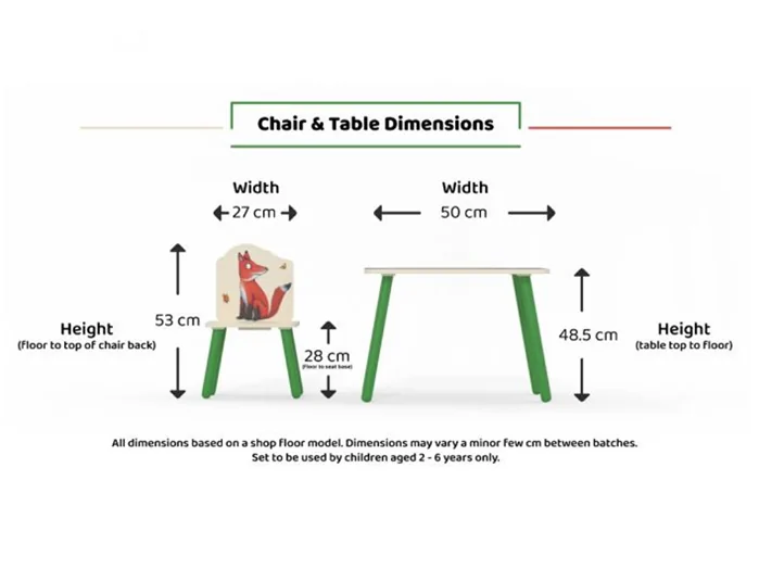 Dimensions diagram: Kidsaw Gruffalo Toddler Table & 2 Chairs Set