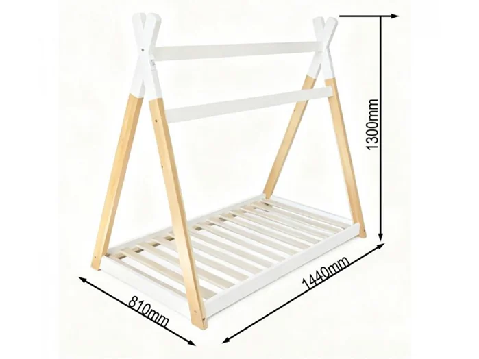 Dimensions diagram: Kidsaw Jinsen Toddler House Bed White Solid Pine