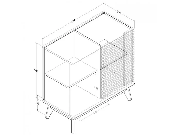 Dimensions diagram: Kidsaw LV41 Display Cabinet with Sliding Door Columbian Walnut