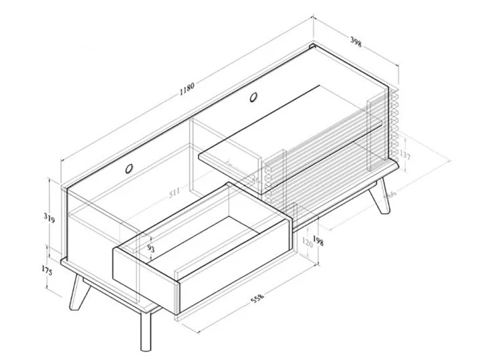 Dimensions diagram: Kidsaw LV41 TV Cabinet with Sliding Door Columbian Walnut