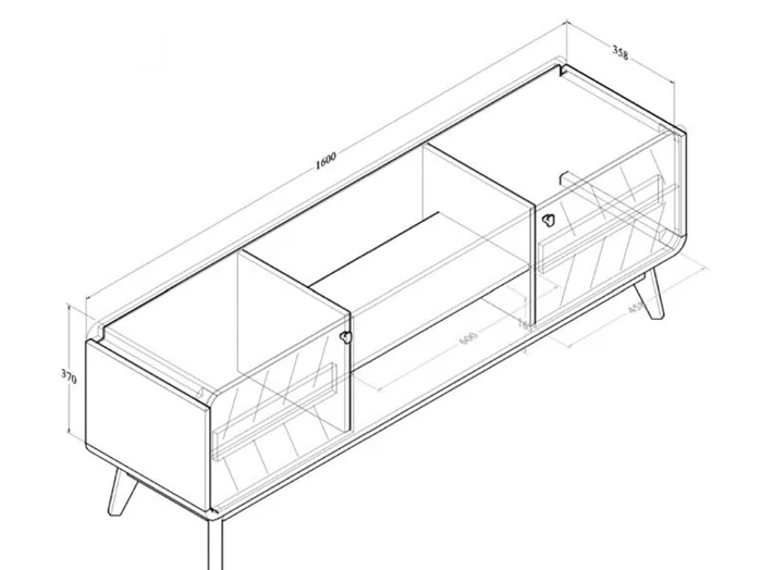 Dimensions diagram: Kidsaw TV Unit with Storage Columbian Walnut 160cm