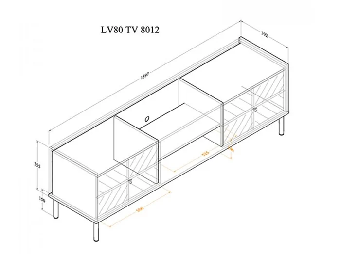 Dimensions diagram: Kidsaw LV80 Light Oak TV Cabinet with Cupboard Storage