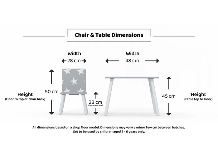 Dimensions diagram: Kidsaw Star Wooden Toddler Table and Chairs Set