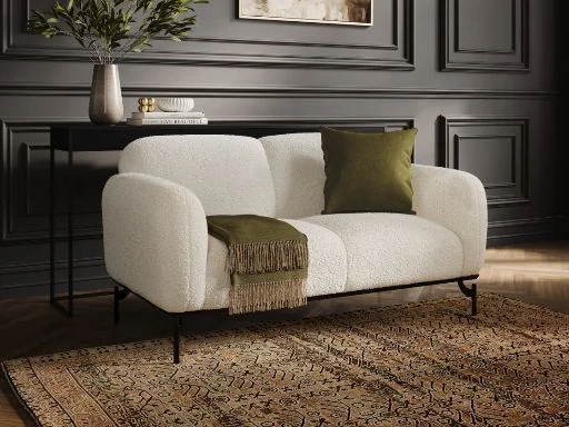 LPD Larsa 2 seater Sherpa sofa in cream with black metal legs