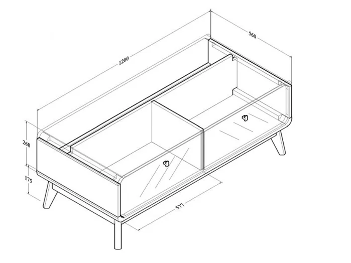Dimensions diagram: Kidsaw LV44 Chevron Coffee Table with Storage Columbian Walnut