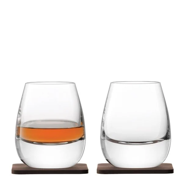 Whiskey islay set of 2 clear glasses with coasters