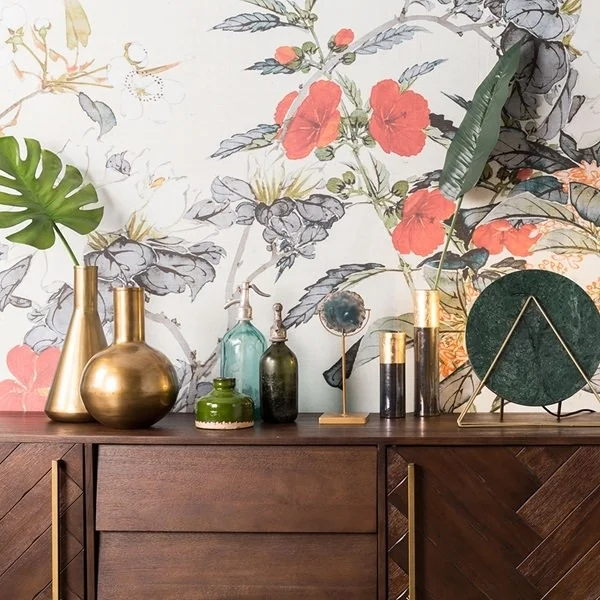 Class herringbone sideboard styled botanical