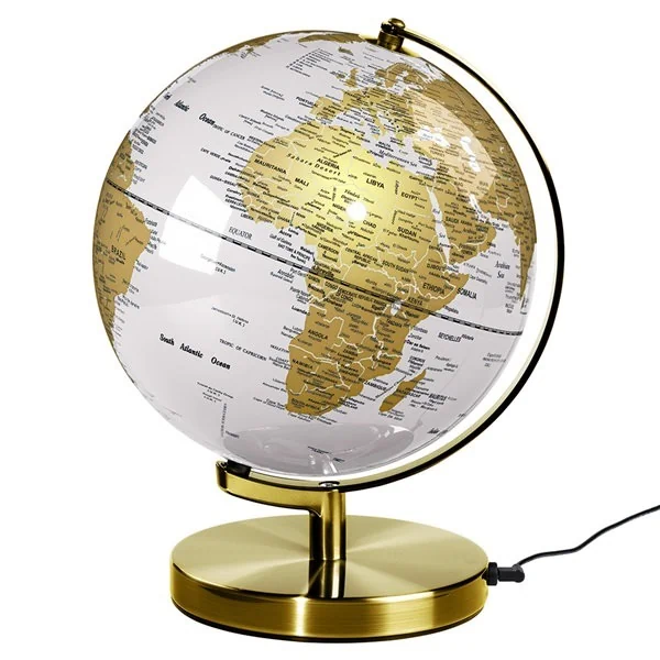 Metallic brass and arctic white wild wood globe