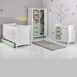 White and green cot nursery set