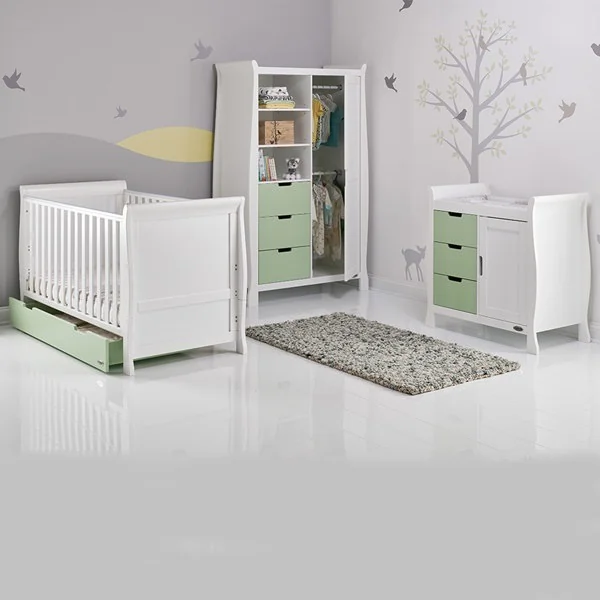 White and green cot nursery set