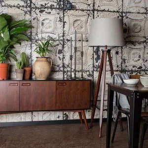 Dark wood and matte black hallway sideboard
