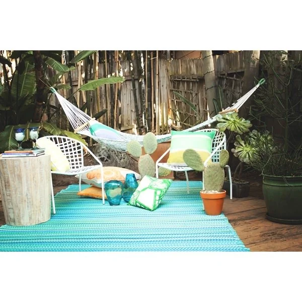 Cancun outdoor rug turquoise moss lifestyle