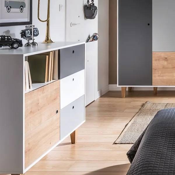 Grey and oak effect modern drawers