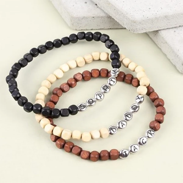Mens personalised wooden bead bracelet