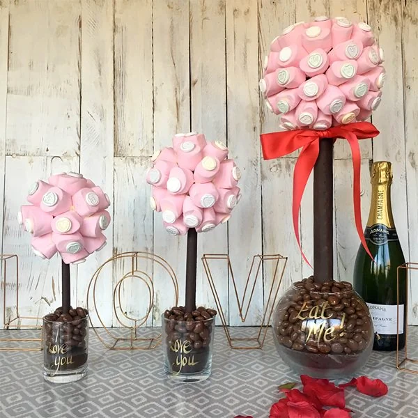 Valentines pink marshmallow and love hearts sweet trees