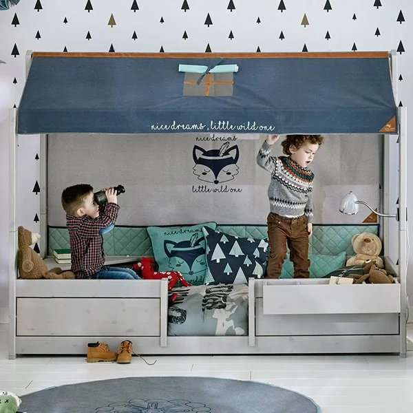 Boys blue roof forest ranger bed