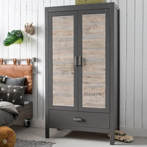 Childrens rock double wardrobe with drawer