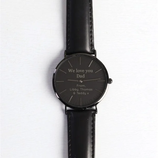 Lisa angel personalised we love you dad watch black face black leather strap