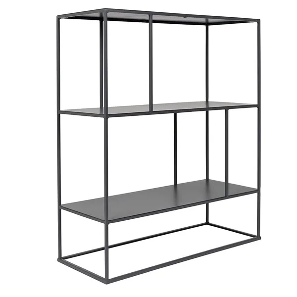 Grey metal shelving unit