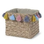 Square woven basket with tassles