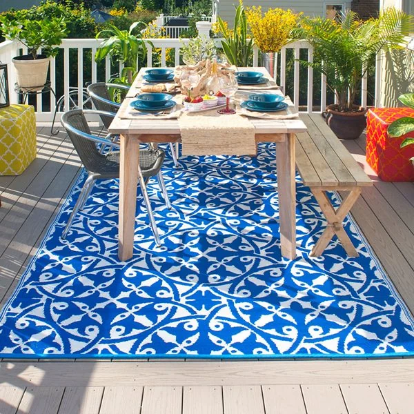 Blue and white san juan outdoor rug