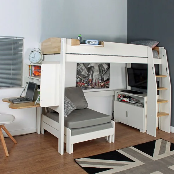 Kids avenue urban birch loft bed with desk and chair bed