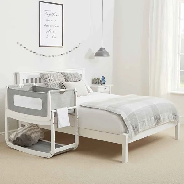 Bedside crib with mattress in dusk grey