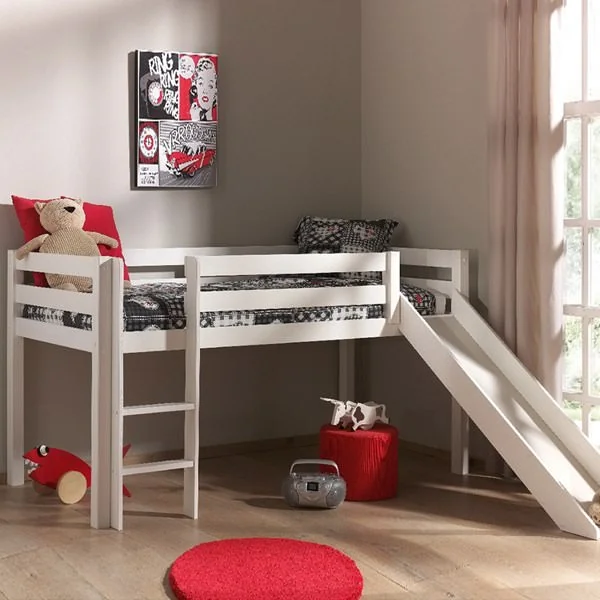 Stylish white childrens mid sleeper with slide