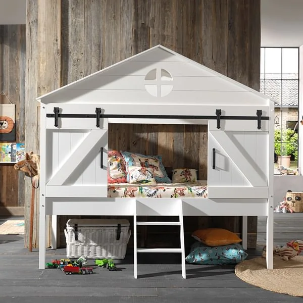 White barny single kids bed