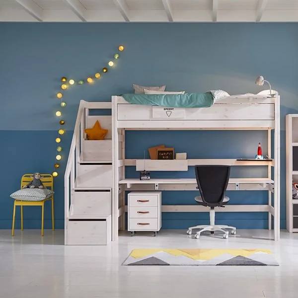 Kids high sleeper with desk and steps