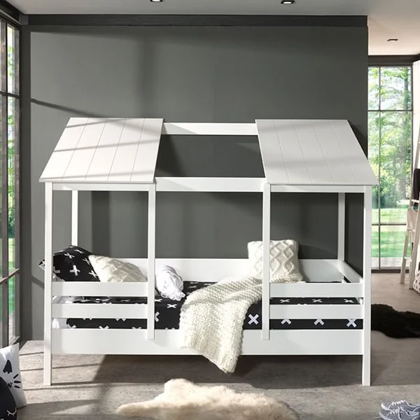 Kids white housebed with cut out roof