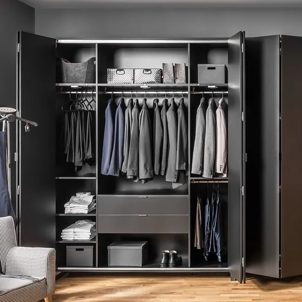 All black simple 4 door wardrobe