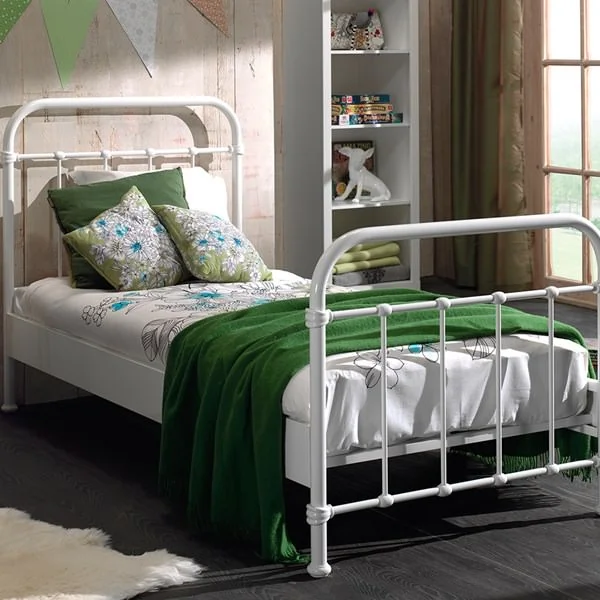 Childrens single metal bed in white