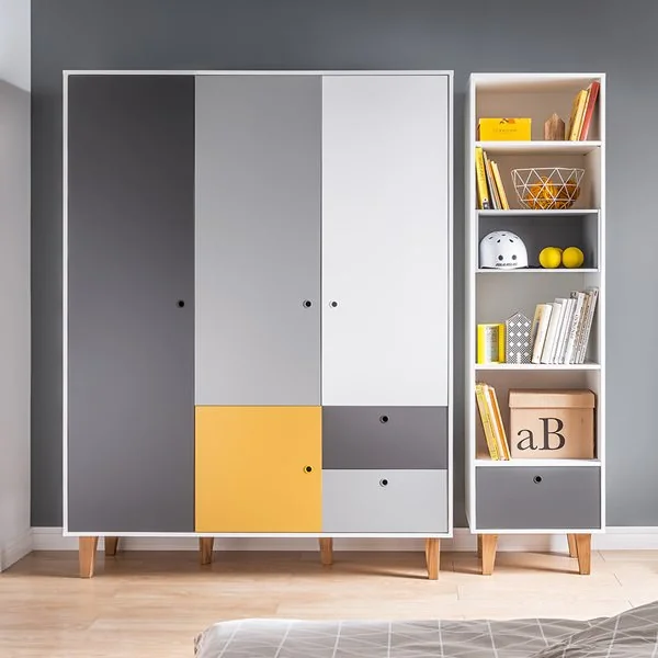Luxury wardrobe in grey yellow and white