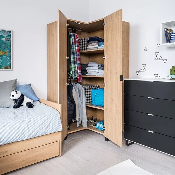 Simple oak effect corner wardrobe