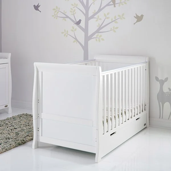 Stamford white sleigh cot bed from obaby