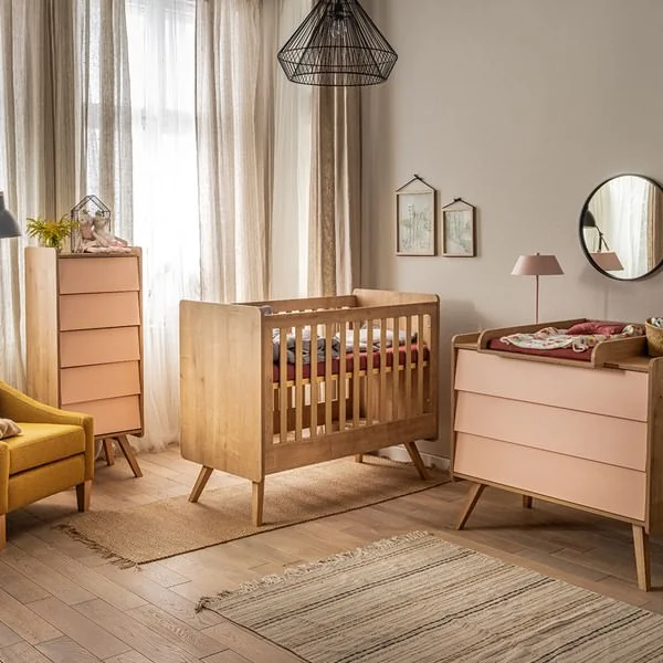 Vox vintage wooden nursery set with pink details lifestyle