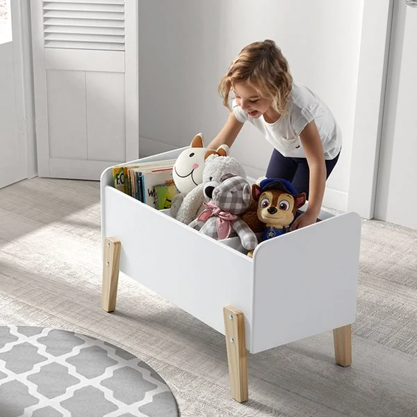Childrens wooden toy box in white