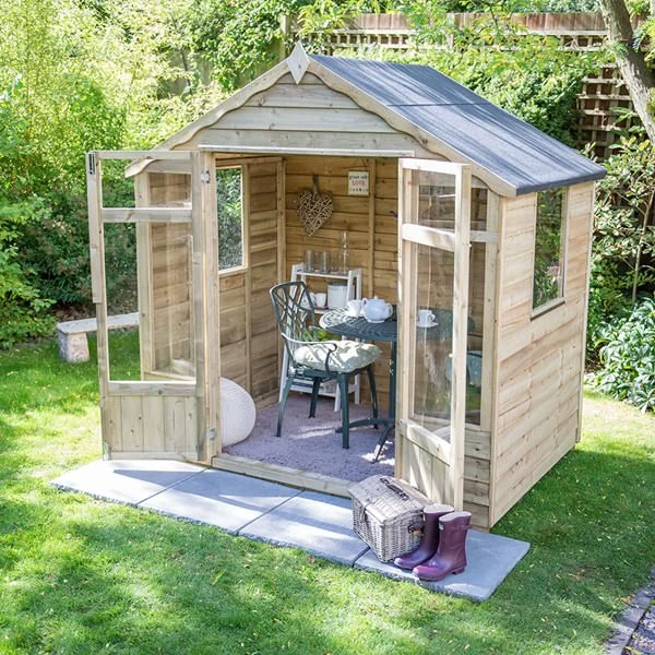 Garden house with double doors and windows