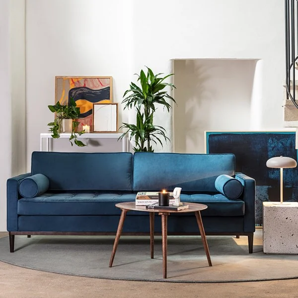 Swyft model 02 velvet 3 seat sofa in teal blue