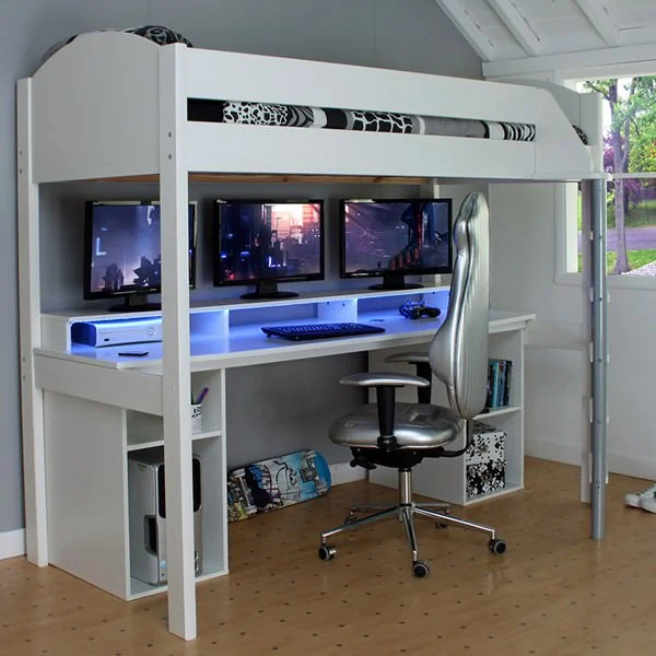 Kids avenue noah gaming bed in white with ladder and shelf