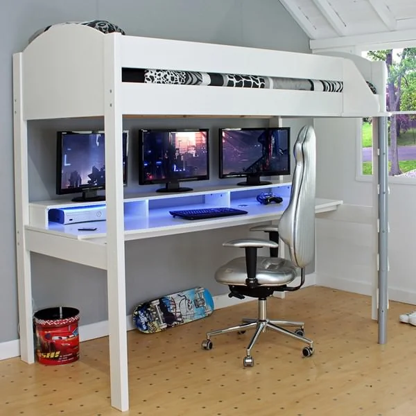 Kids avenue noah highsleeper bed with gaming desk in white
