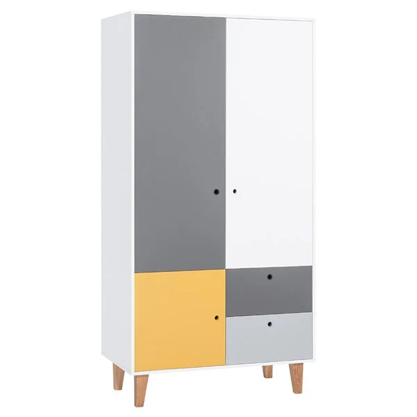 Stylish grey and yellow two door wardrobe