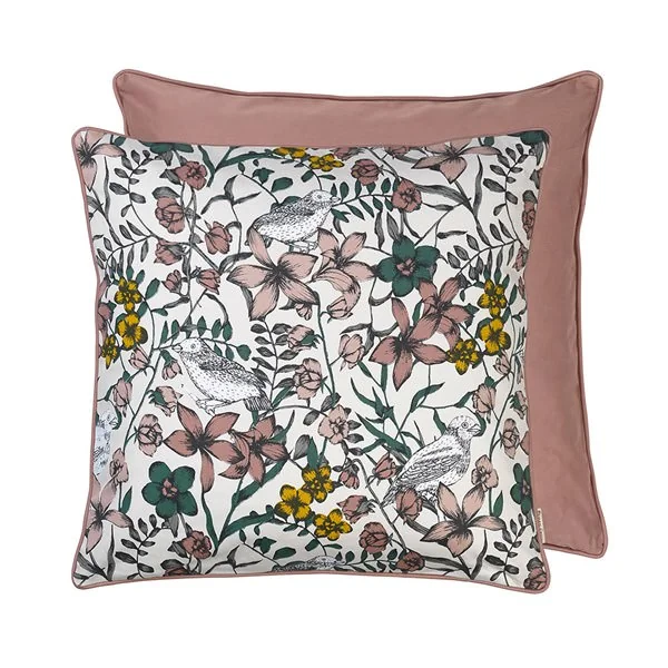 Cotton floral bird cushion in rouge