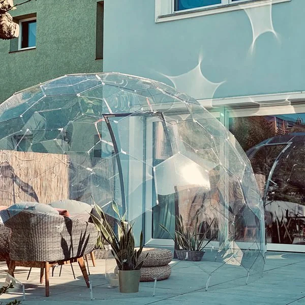 Hypedome garden shelter for patio or decking