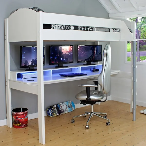 Kids avenue noah highsleeper bed with gaming desk in white
