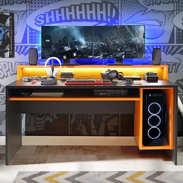 Orange and grey power gaming desk from flair